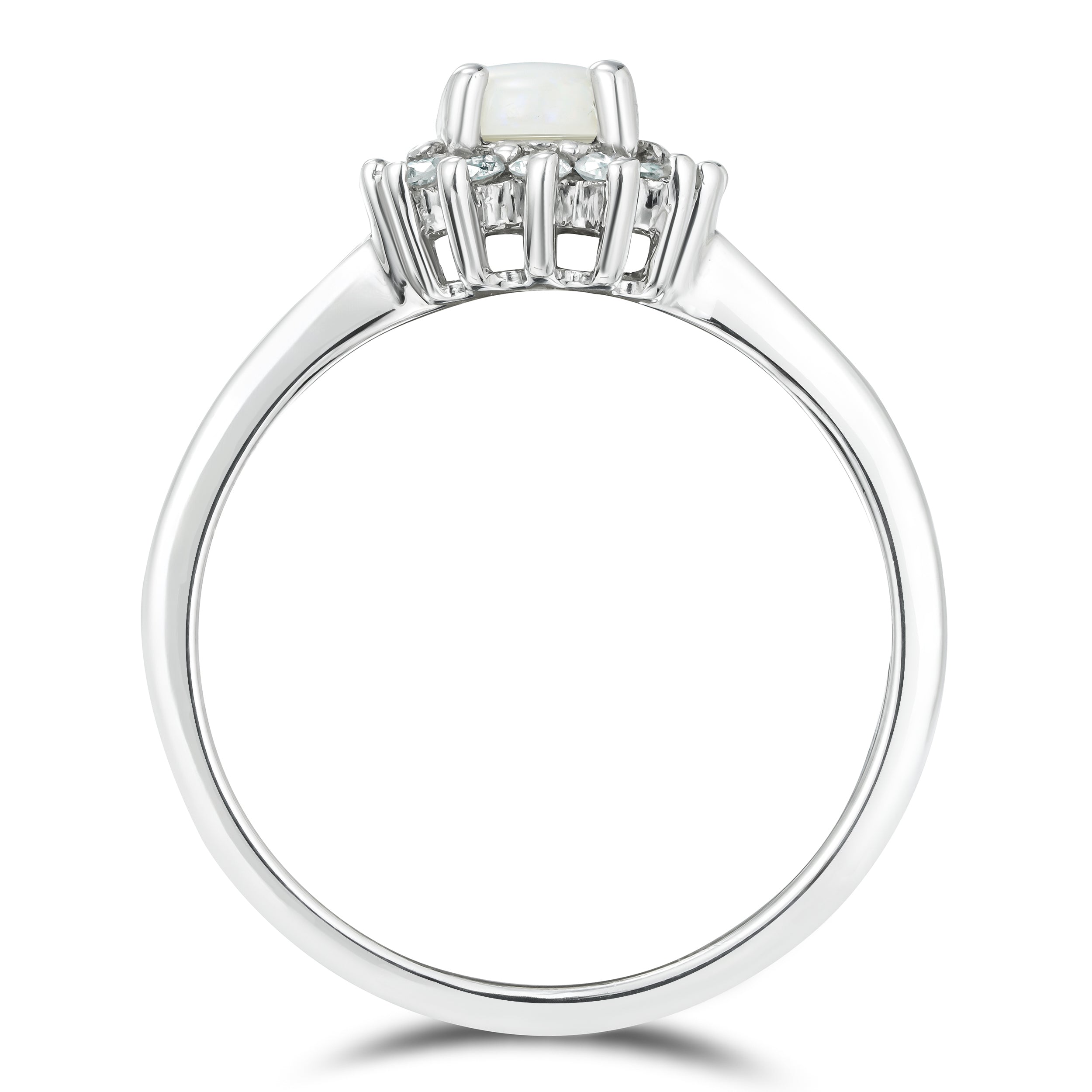 Opal 7 x 5mm And Diamond 925 Sterling Silver Ring